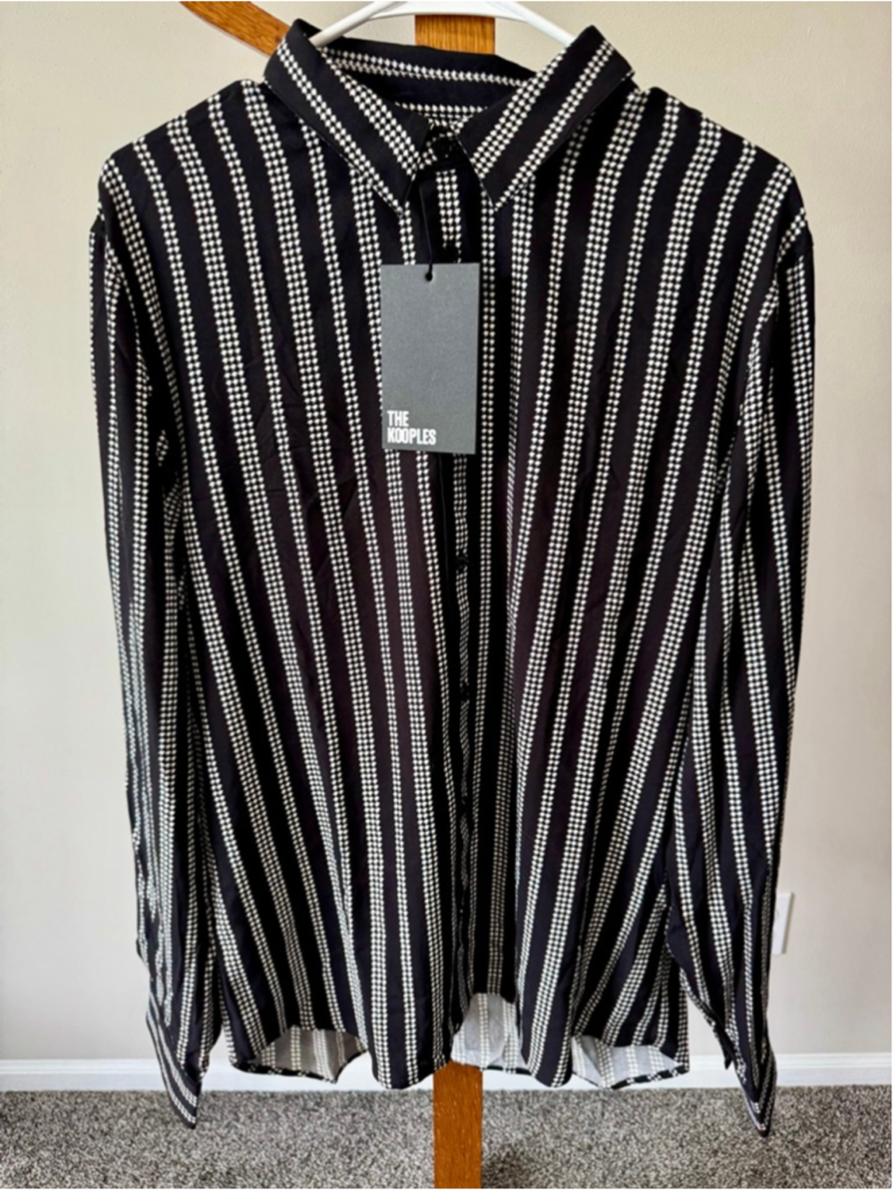 Men's The Kooples PDP Lines Black & White Dot/Stripe Button Down Shirt M NWT - Picture 6 of 16